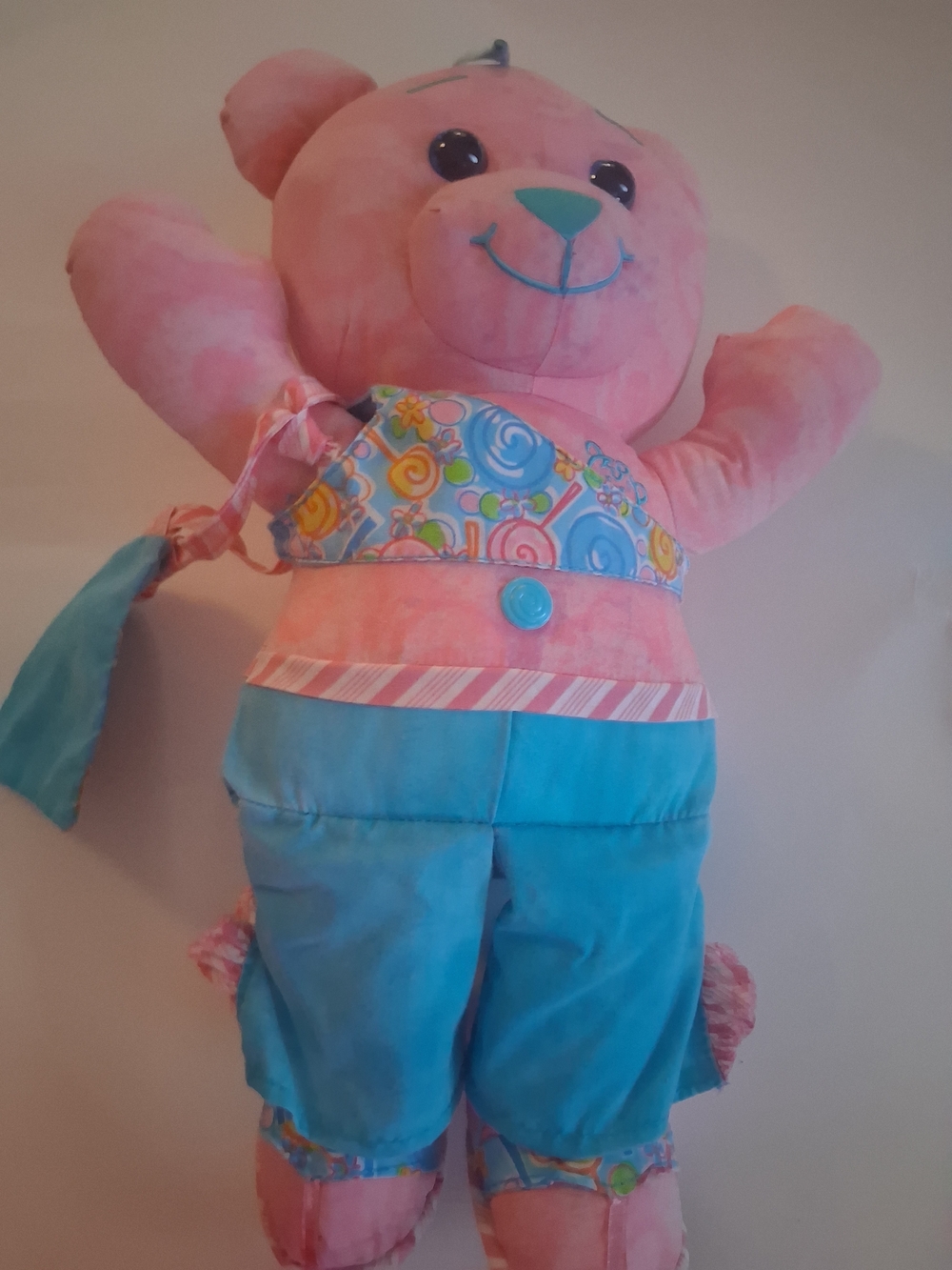 Vintage Pink & Teal Candy-Print Doodle Bear